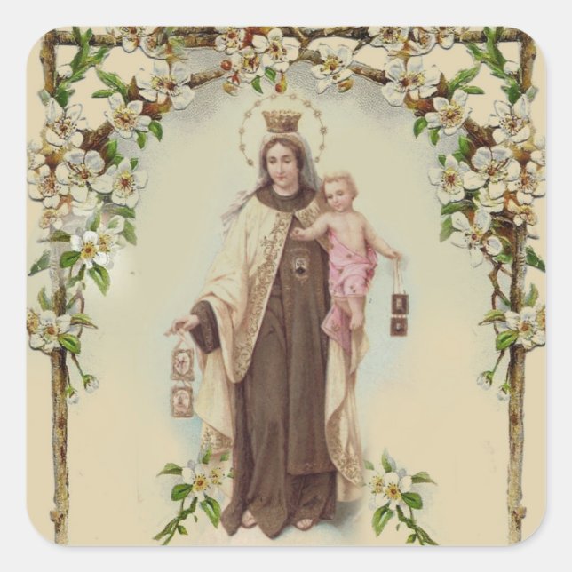 Sticker Carré Notre-Dame du Mont Carmel avec le Bébé Jésus (Devant)