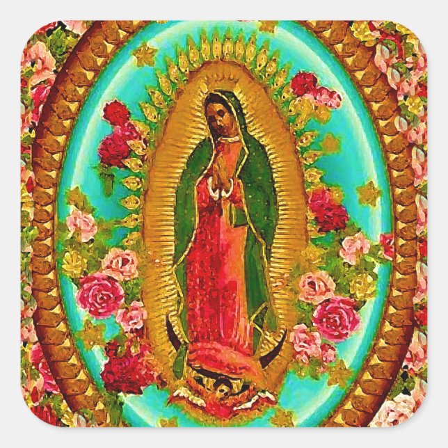 Sticker Carré Notre Dame Guadalupe Mexicaine Sainte Vierge Marie (Devant)