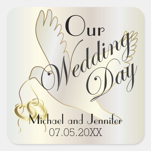 Sticker Carré Notre jour de mariage | Personnalisé (Devant)
