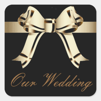 Sticker Carré "Notre Mariage" - Bold Sepia/Gold Bow et Ribbon[a]