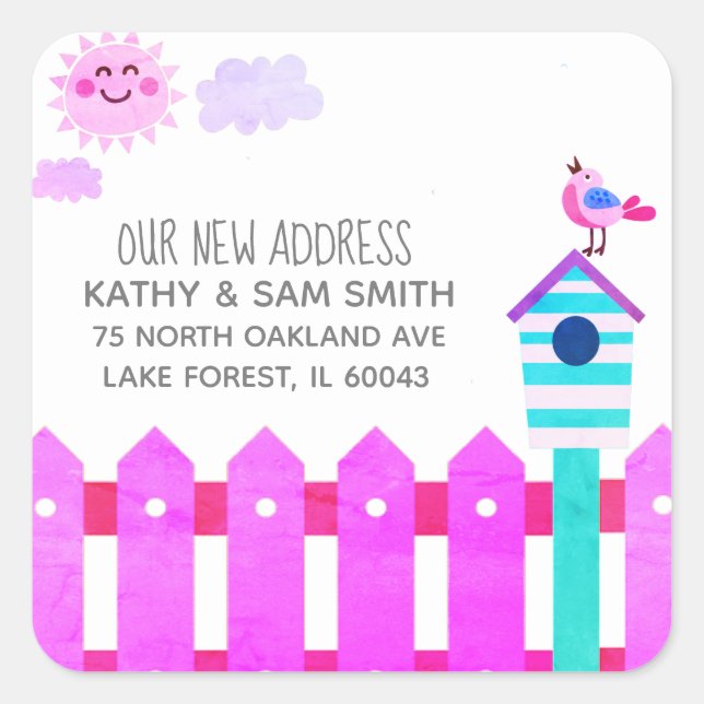 Sticker Carré Notre nouvelle adresse (Devant)