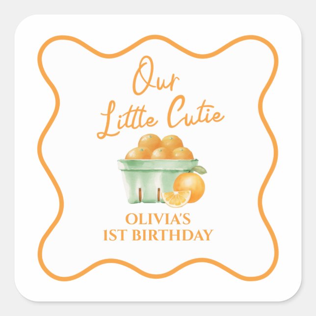 Sticker Carré Notre petit anniversaire orange (Devant)