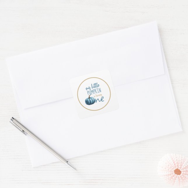 Sticker Carré Notre petit Citrouille bleu 1er anniversaire (Enveloppe)