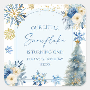 Sticker Carré Notre petit Flocon de neige Blue Winter Birday Par