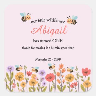 Sticker Carré Notre petite fleur sauvage florale abeille 1er ann