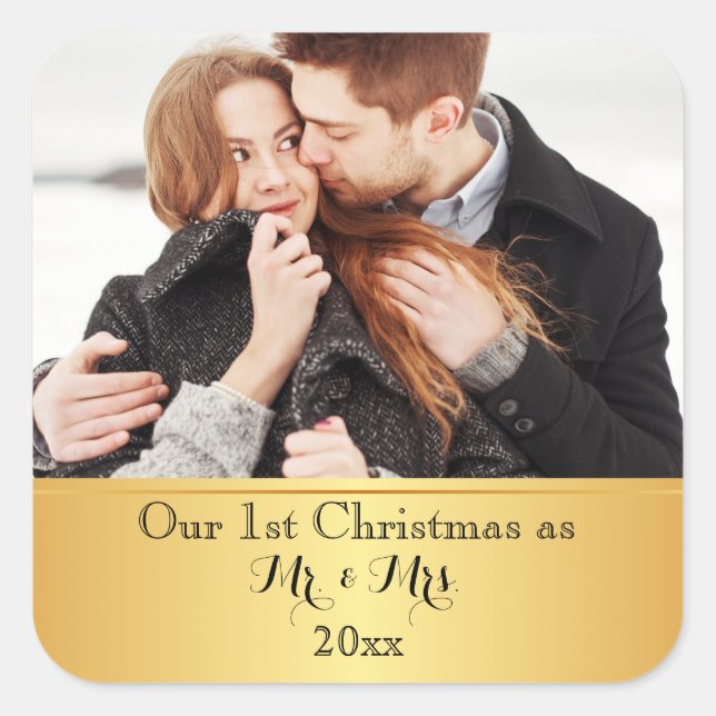 Sticker Carré Notre premier Noël ensemble personnalisé (Devant)