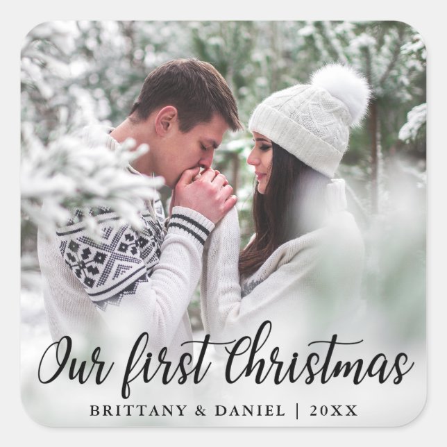 Sticker Carré Notre première photo en couple de Noël (Devant)