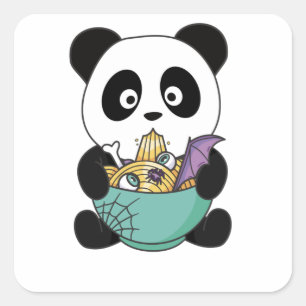 Sticker Carré Nouilles Japonaises Nouilles Halloween Panda Ramen