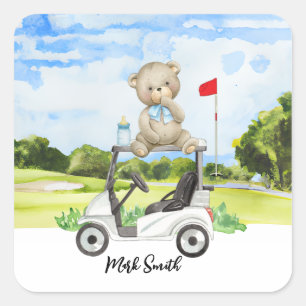 Sticker Carré Nounours de golf sur voiturette de golf pour bébé