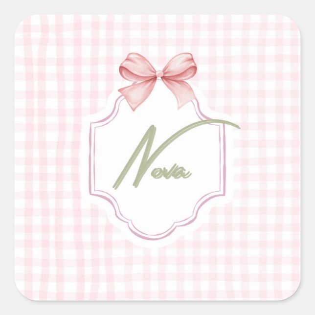 Sticker Carré Nourrisson Nova Personnalisée Bow&En vichy (Devant)