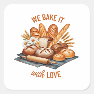 Sticker Carré Nous La Cuisinons Avec Amour - Pain Artistique