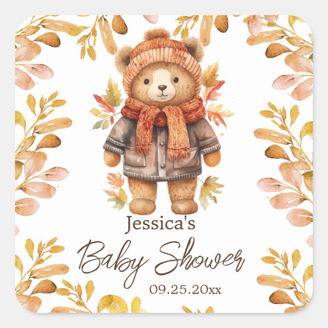 Sticker Carré Nous pouvons attendre Baby shower Feuille (Devant)