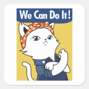 Sticker Carré Nous Pouvons Le Faire ! Chat blanc Rosie le Carré
