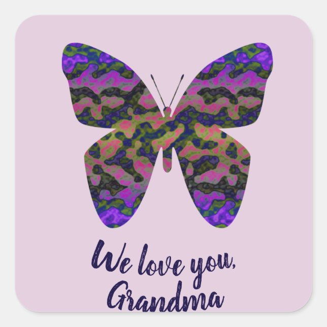 Sticker Carré Nous t'aimons papillon Grand-Mère Spécial Grand-Mè (Devant)