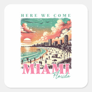 Sticker Carré Nous Venons Miami Floride - Vintage Miami Beach