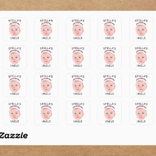 Sticker Carré Nouveau cadeau Oncle, personnalisé bébé visage pho