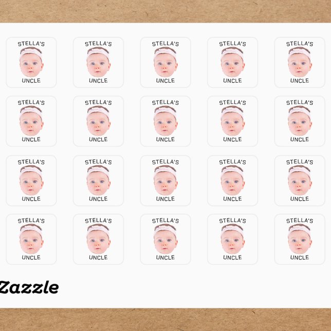 Sticker Carré Nouveau cadeau Oncle, personnalisé bébé visage pho (Créateur téléchargé)