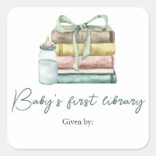 Sticker Carré nouveau chapitre baby shower - la première bibliot