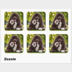 Sticker Carré Nouveau chien brun et blanc Landseer grassouillet