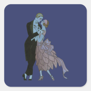 Sticker Carré Nouveaux mariés Art Déco vintage, Danse Mariage d'