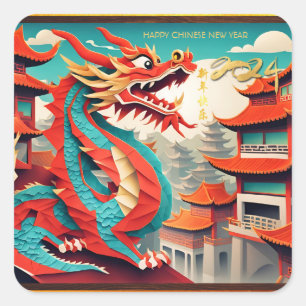 Sticker Carré Nouvel An chinois du Dragon 2024 SqS3
