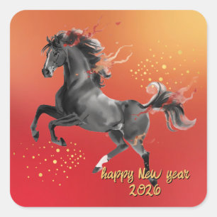 Sticker Carré Nouvelle année chinoise 2026 Fête du Nouvel An du