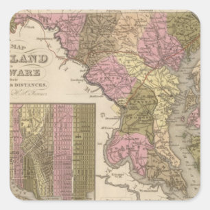 Sticker Carré Nouvelle carte du Maryland et du Delaware
