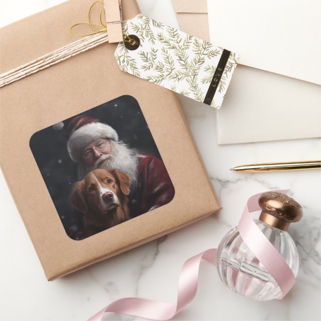 Sticker Carré Nouvelle-Écosse Duck Toller Avec Le Festif Du Père (Cadeaux)