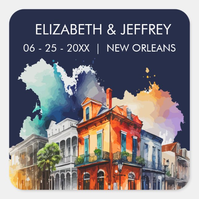 Sticker Carré Nouvelle-Orléans Nola Louisiana - Mariage d'aquare (Devant)