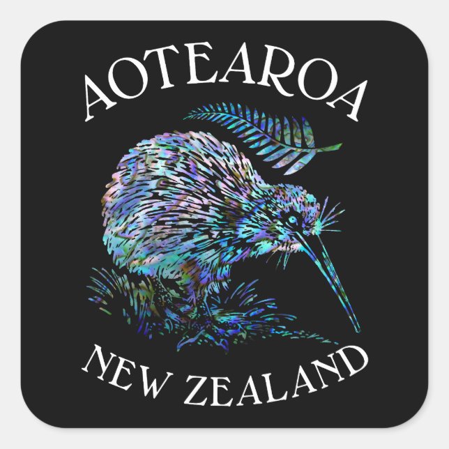 STICKER CARRÉ NOUVELLE-ZÉLANDE KIWI PAUA (Devant)