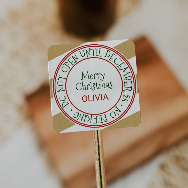 Sticker Carré N'Ouvre Pas Jusqu'Au Décembre 25 Cadeau De Noël (Créateur téléchargé)