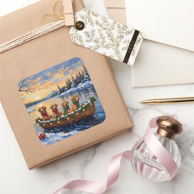 Sticker Carré Nova Scotia Duck Tolling Retriever Christmas Boat  (Cadeaux)