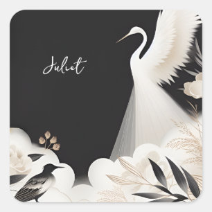 Sticker Carré Nuage Céleste Asiatique à Plumes Grue Fête de Mari