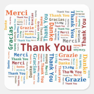 Sticker Carré Nuage de mot de Merci dans 5 langues
