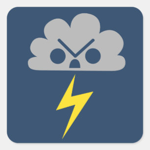 Sticker Carré Nuage de tempête fâché mignon avec le boulon de