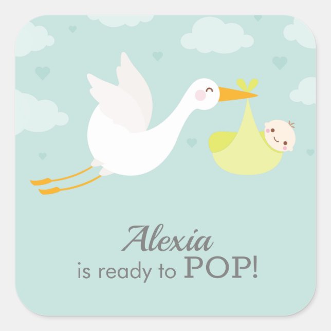 Sticker Carré Nuages de cigogne Unisex Jaune Baby shower Bundle (Devant)