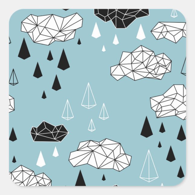 Sticker Carré Nuages géométriques et pluie, motif sans soudure. (Devant)