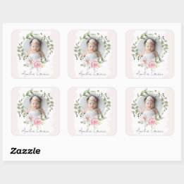 Sticker Carré Nudeau de fille personnalisé avec un blush floral