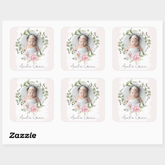 Sticker Carré Nudeau de fille personnalisé avec un blush floral (Feuille)
