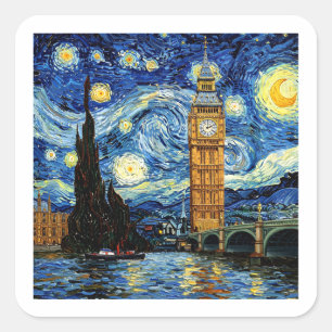 Sticker Carré Nuit étoilée Big Ben Londres Angleterre