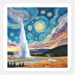 Sticker Carré Nuit étoilée Old Faithful Parc Yellowstone