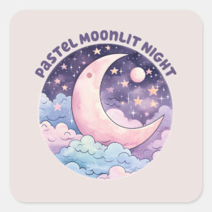 Sticker Carré Nuit Pastel Moonlit - Dreamcent Crescent Moon