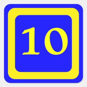 Sticker Carré numéro 10, arrière - plan bleu, cadre jaune