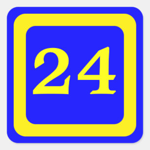 Sticker Carré numéro 24, arrière - plan bleu, cadre jaune