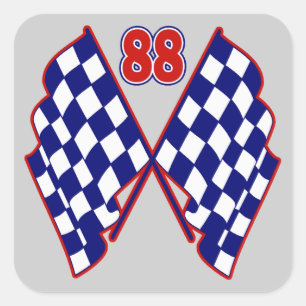 Sticker Carré Numéro 88 et drapeaux Checkered