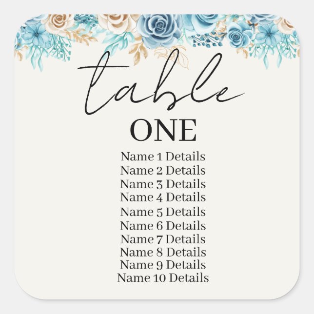 Sticker Carré Numéro de table du tableau de siège mariage Ajoute (Devant)