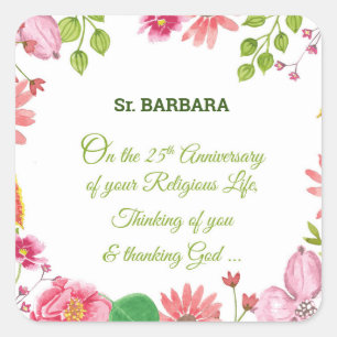 Sticker Carré Nun Religieux 25e Anniversaire Fleurs aquarelles