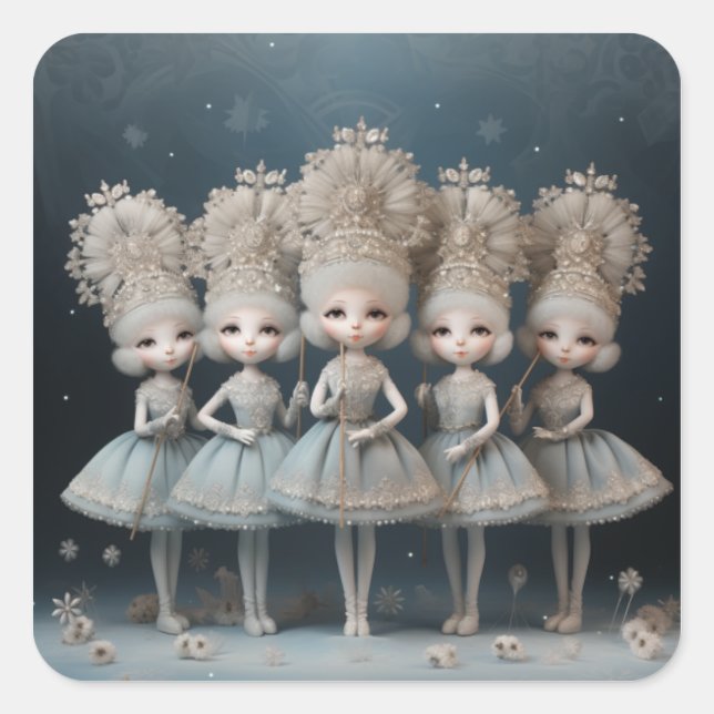 Sticker Carré Nutcracker Ballet Fashion-Snowflake Dancers (Devant)