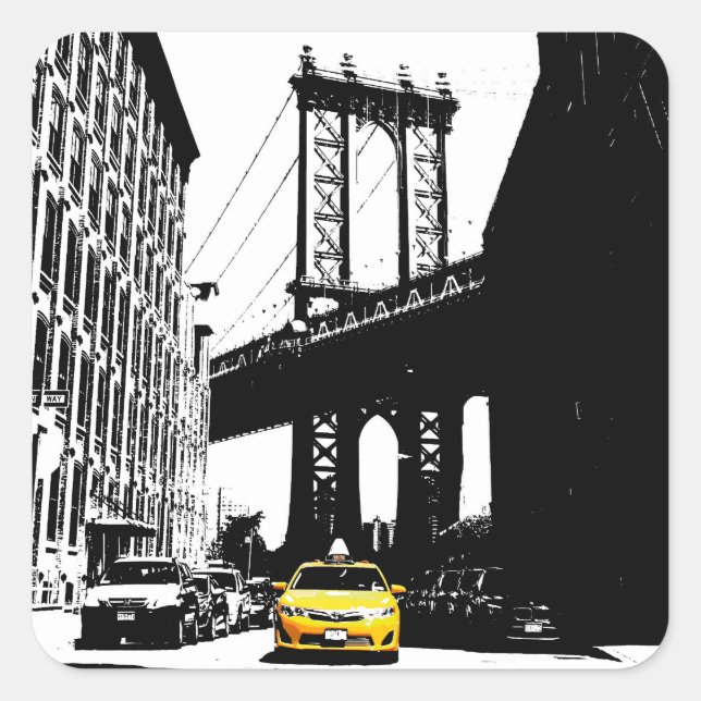 Sticker Carré Nyc Brooklyn Bridge New York City Taxi jaune Butt (Devant)