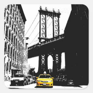 Sticker Carré Nyc Brooklyn Bridge New York City Taxi jaune Butt